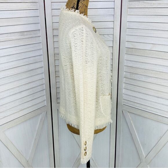 Talbots Boucle Alpaca Wool Fringe Hem Sweater Jacket Cream Button Front PS - Picture 3 of 13